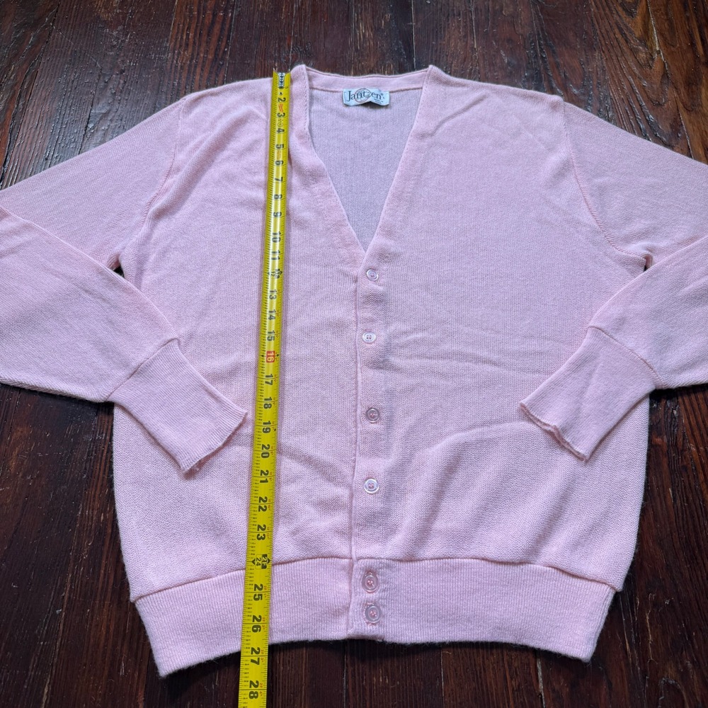 Vintage 80s Jantzen Cardigan Women L Pink V Neck Button Up Knit Made in USA - Picture 5 of 8